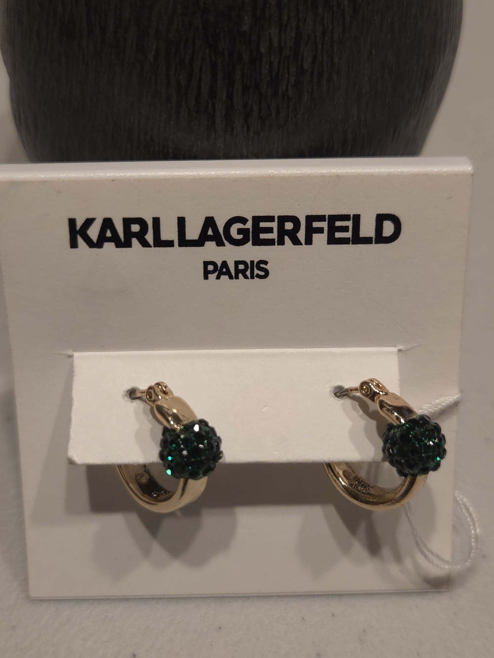 Karl Lagerfeld Gold Hoop Earrings with Dark Green Crystal Clusters